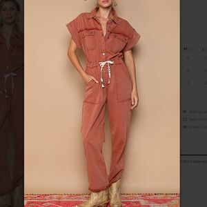 POL Rust Jumpsuit with Drawstring Waist